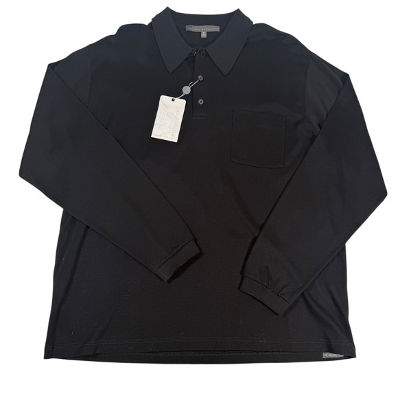 Robert Barakett Mens Black Long Sleeve‎ Polo Shirt Pocket Size XL Made in Canada